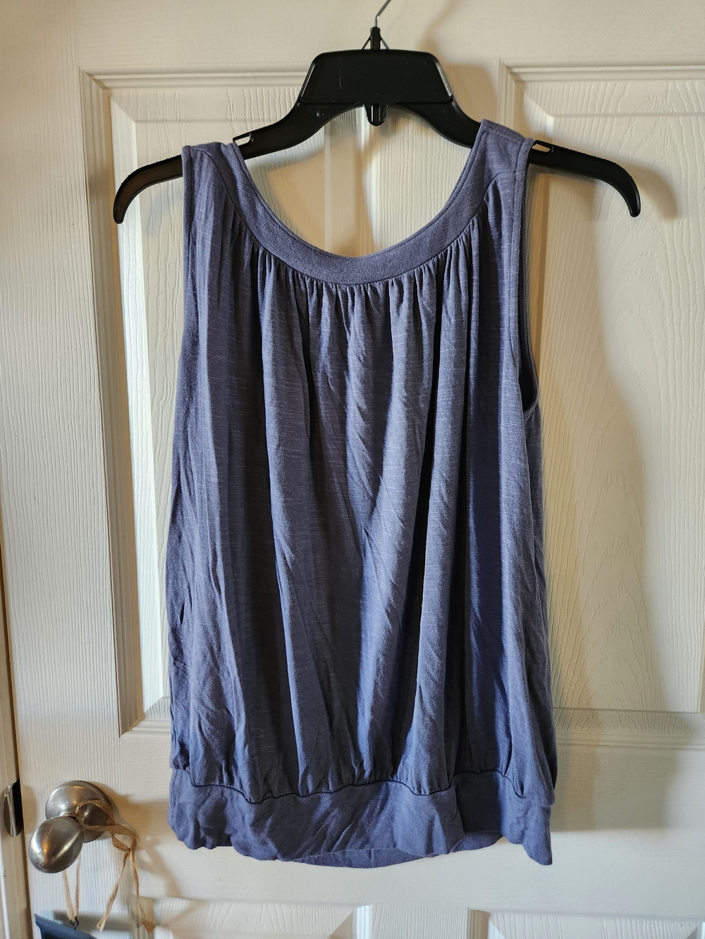 LOFT Heathered Slate Blue Gathered Neck Tank Top